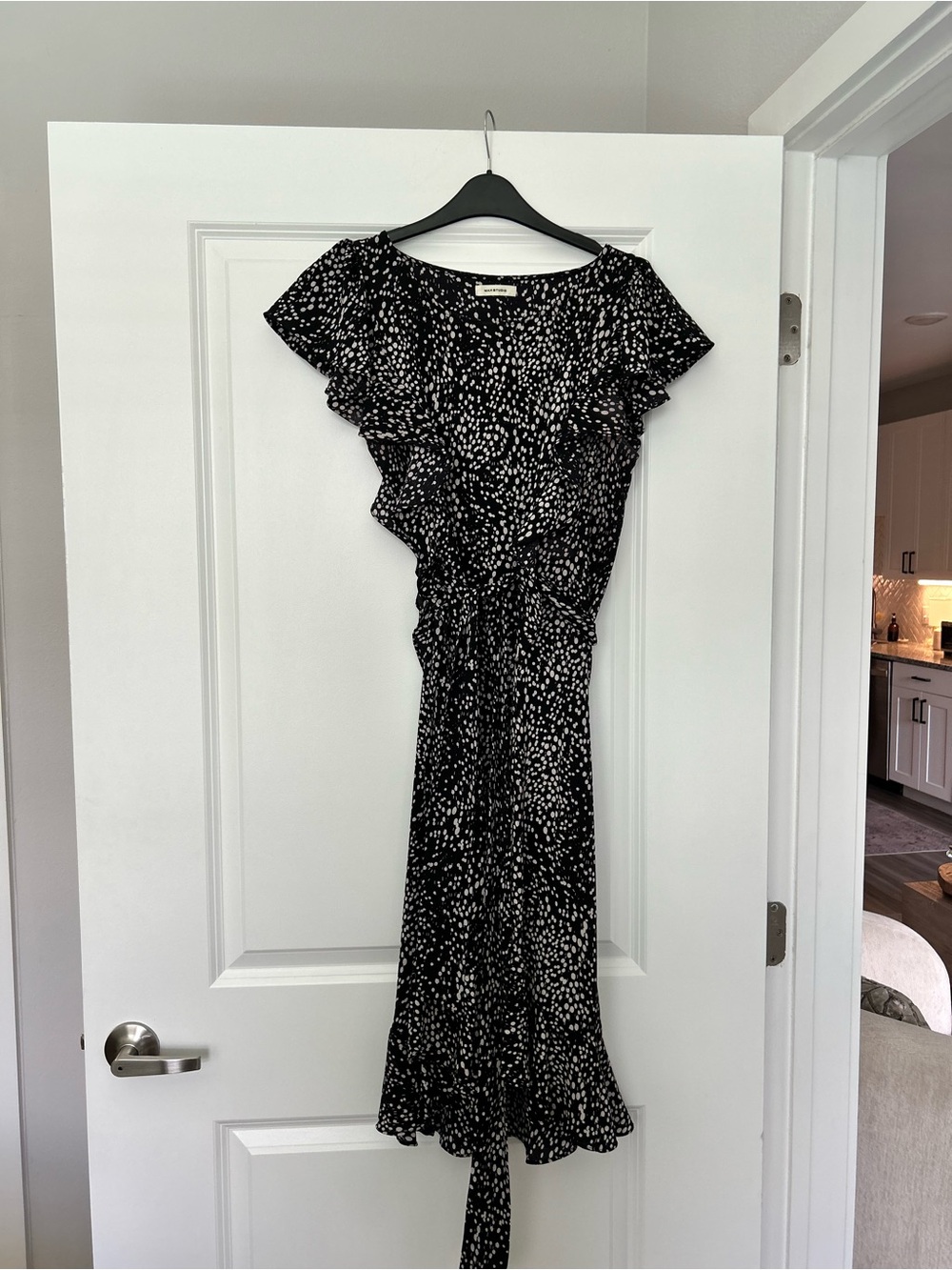 Max Studio Black and White Printed Ruffled Midi Dress
